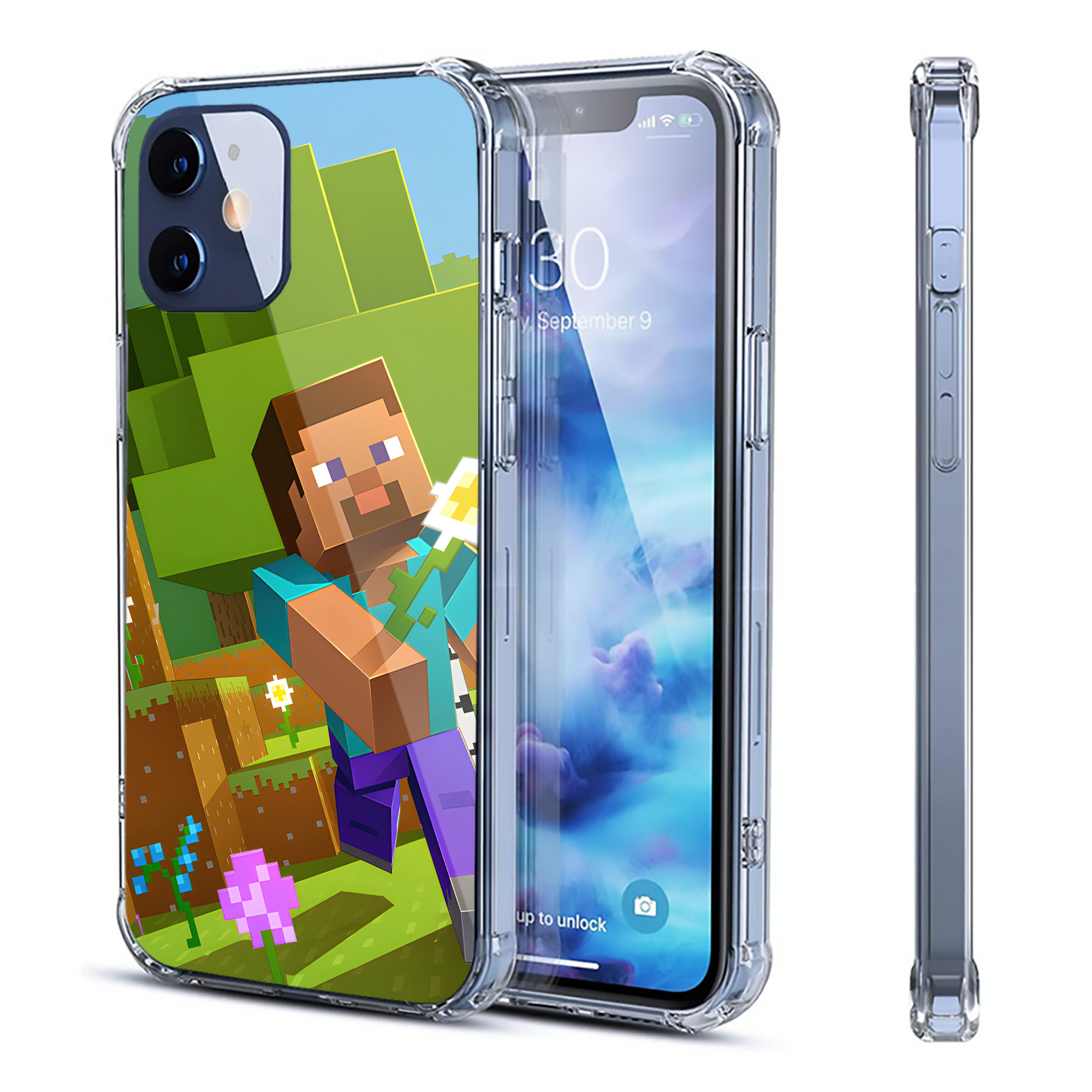 （画像用） マインクラフト ブロックの世界 Minecraft MC Block world 【iPhone 12シリーズ対応】透明スマホケース（クリアソフトケース）